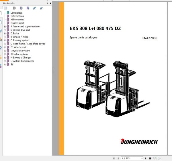Jungheinrich Forklift EKS 308 LI 080 475 DZ Spare Parts Manual FN427008 1