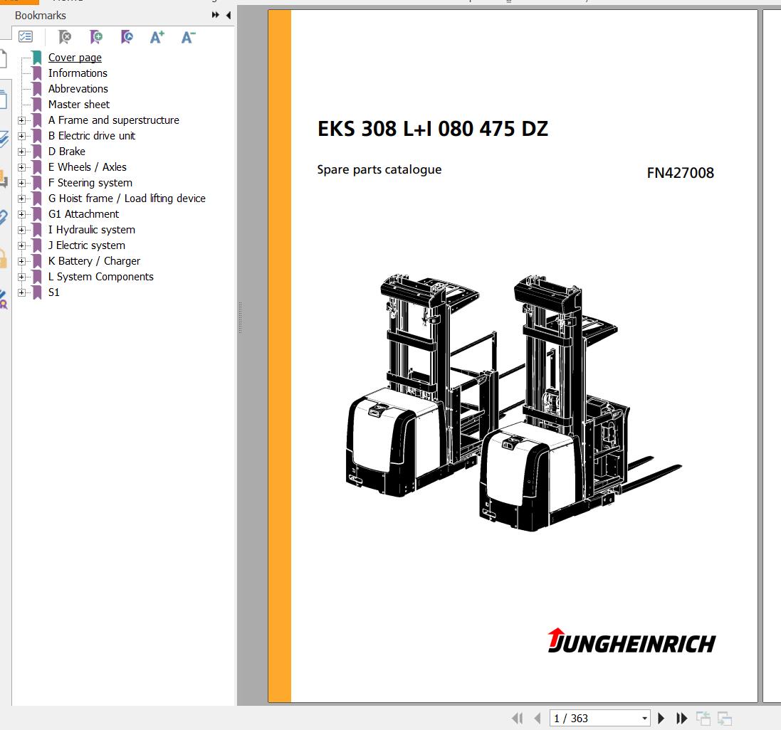Jungheinrich Forklift EKS 308 LI 080 475 DZ Spare Parts Manual FN427008 1