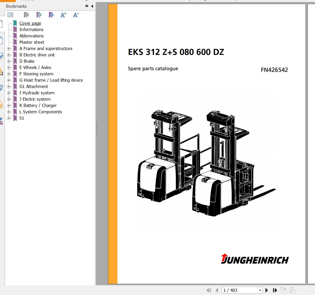 Jungheinrich Forklift EKS 312 ZS 080 600 DZ Spare Parts Manual FN426542 1