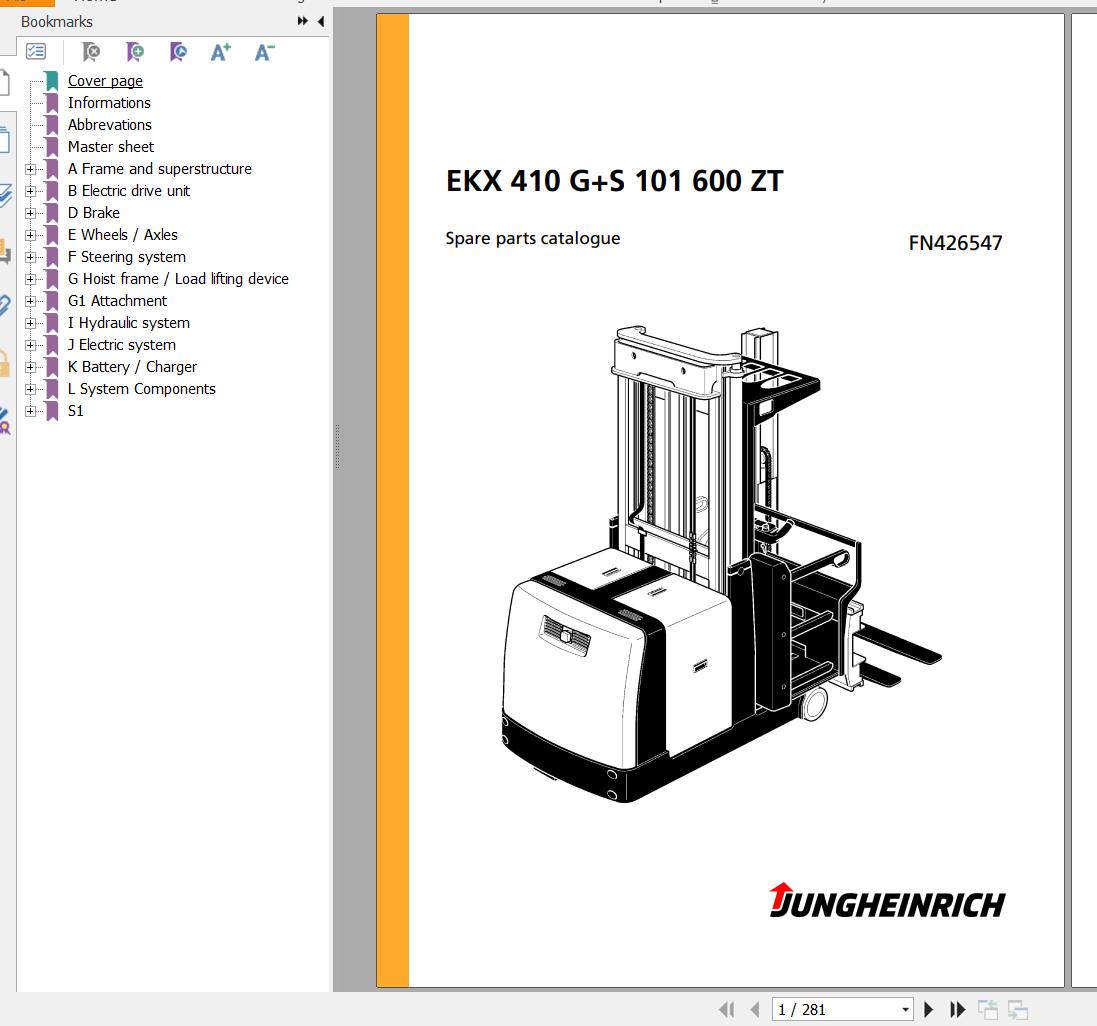 Jungheinrich Forklift EKX 410 GS 101 600 ZT Spare Parts Manual FN426547 1
