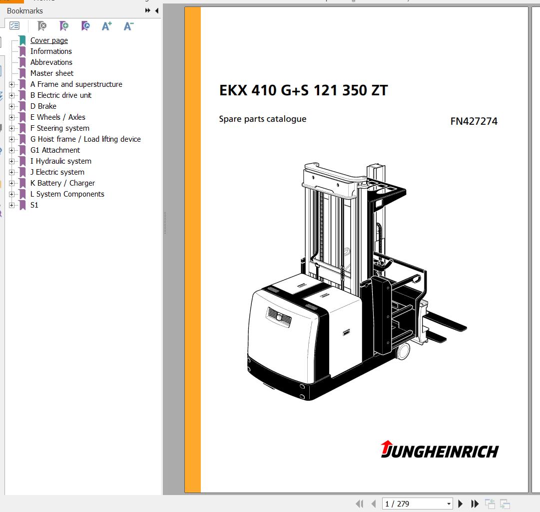 Jungheinrich Forklift EKX 410 GS 121 350 ZT Spare Parts Manual FN427274 1