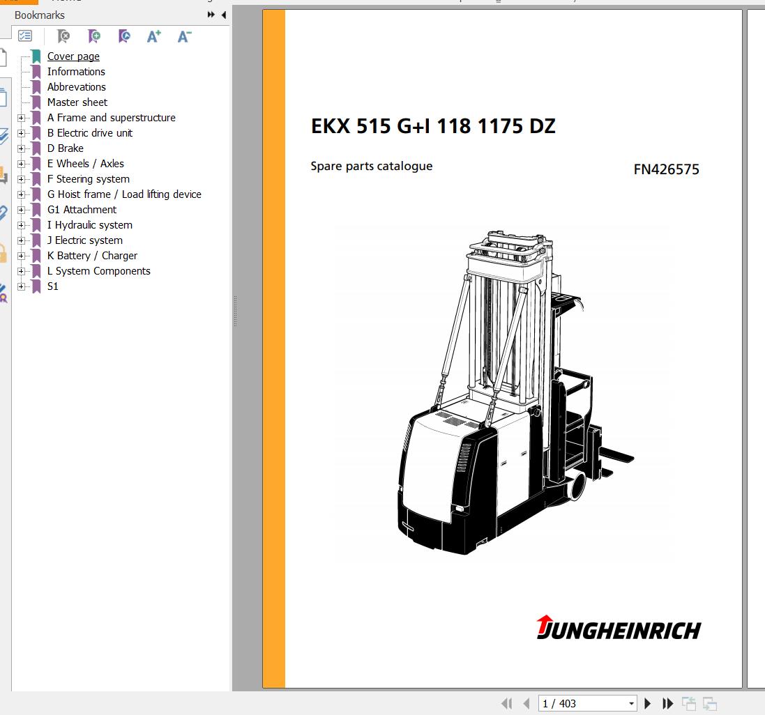 Jungheinrich Forklift EKX 515 GI 118 1175 DZ Spare Parts Manual FN426575 1
