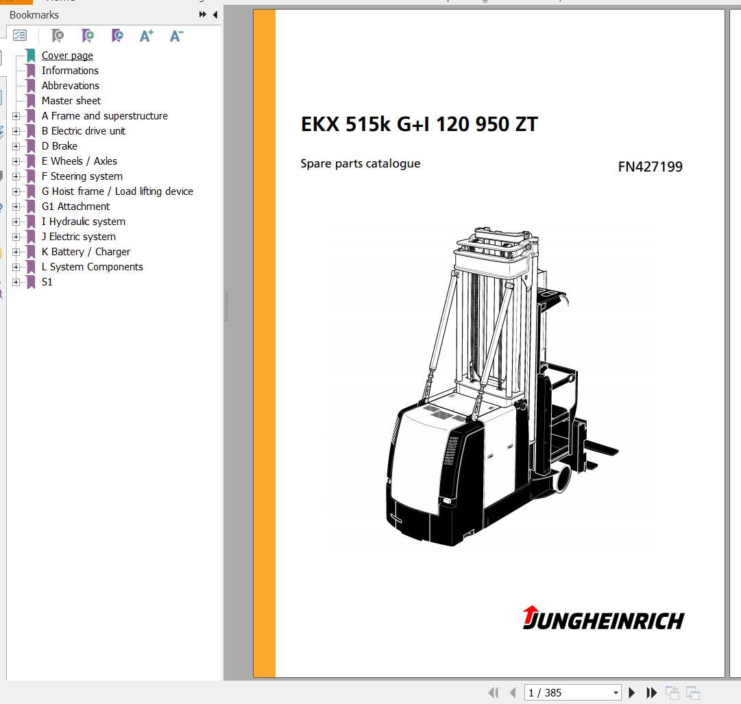 Jungheinrich Forklift EKX 515k GI 120 950 ZT Spare Parts Manual FN427199 1