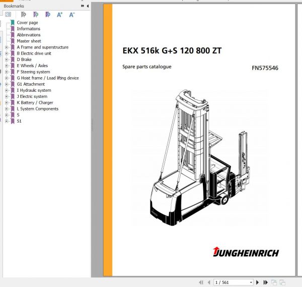 Jungheinrich Forklift EKX 516k GS 120 800 ZT Spare Parts Manual FN575546 1