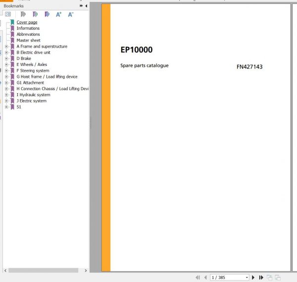 Jungheinrich Forklift EP10000 Spare Parts Manual FN427143 1