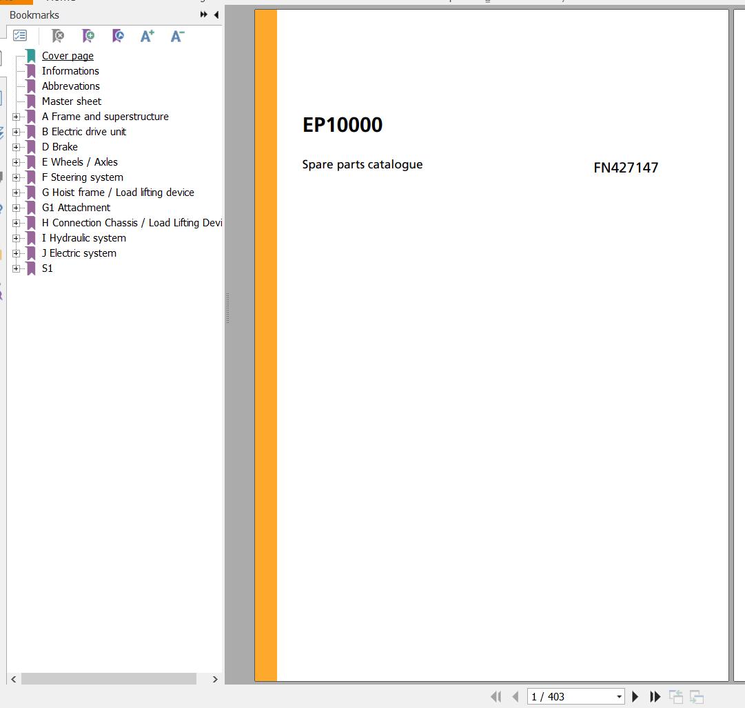 Jungheinrich Forklift EP10000 Spare Parts Manual FN427147 1