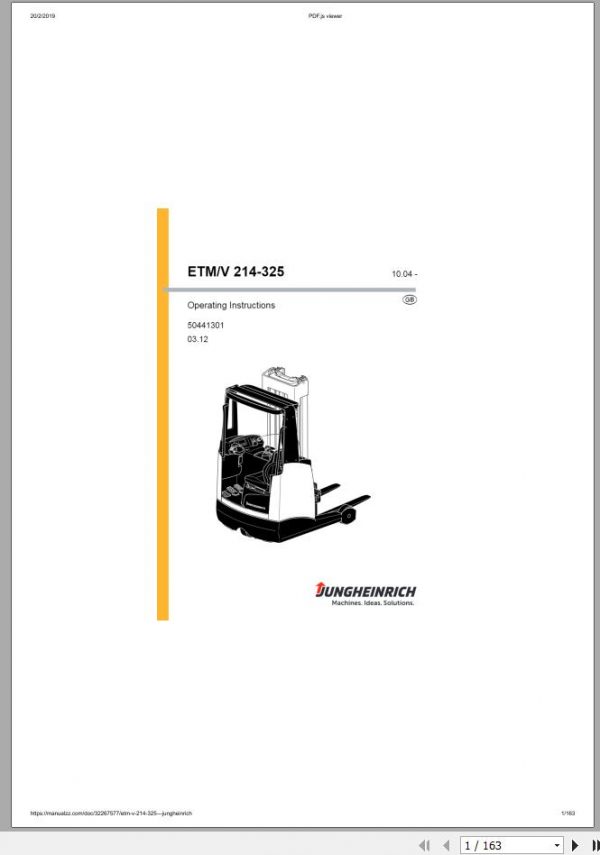 Jungheinrich Forklift ETM ETV 214 325 Operating Instructions 50441301 2012 1