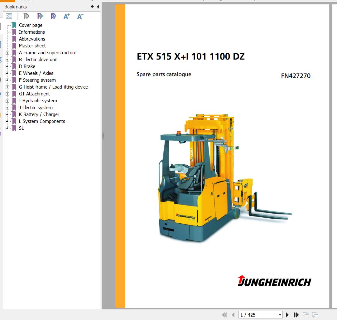 Jungheinrich Forklift ETX 515 XI 101 1100 DZ Spare Parts Manual FN427270 1