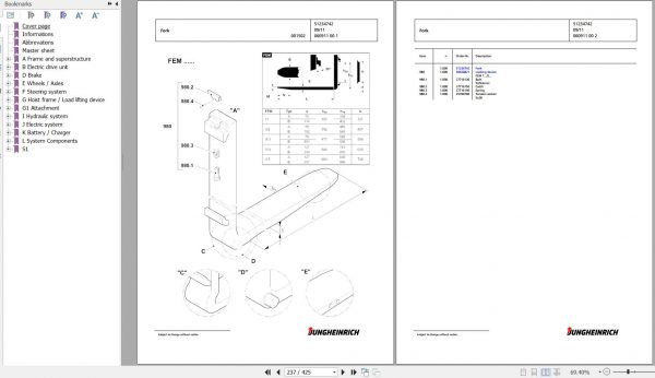 Jungheinrich Forklift ETX 515 XI 101 1100 DZ Spare Parts Manual FN427270 2