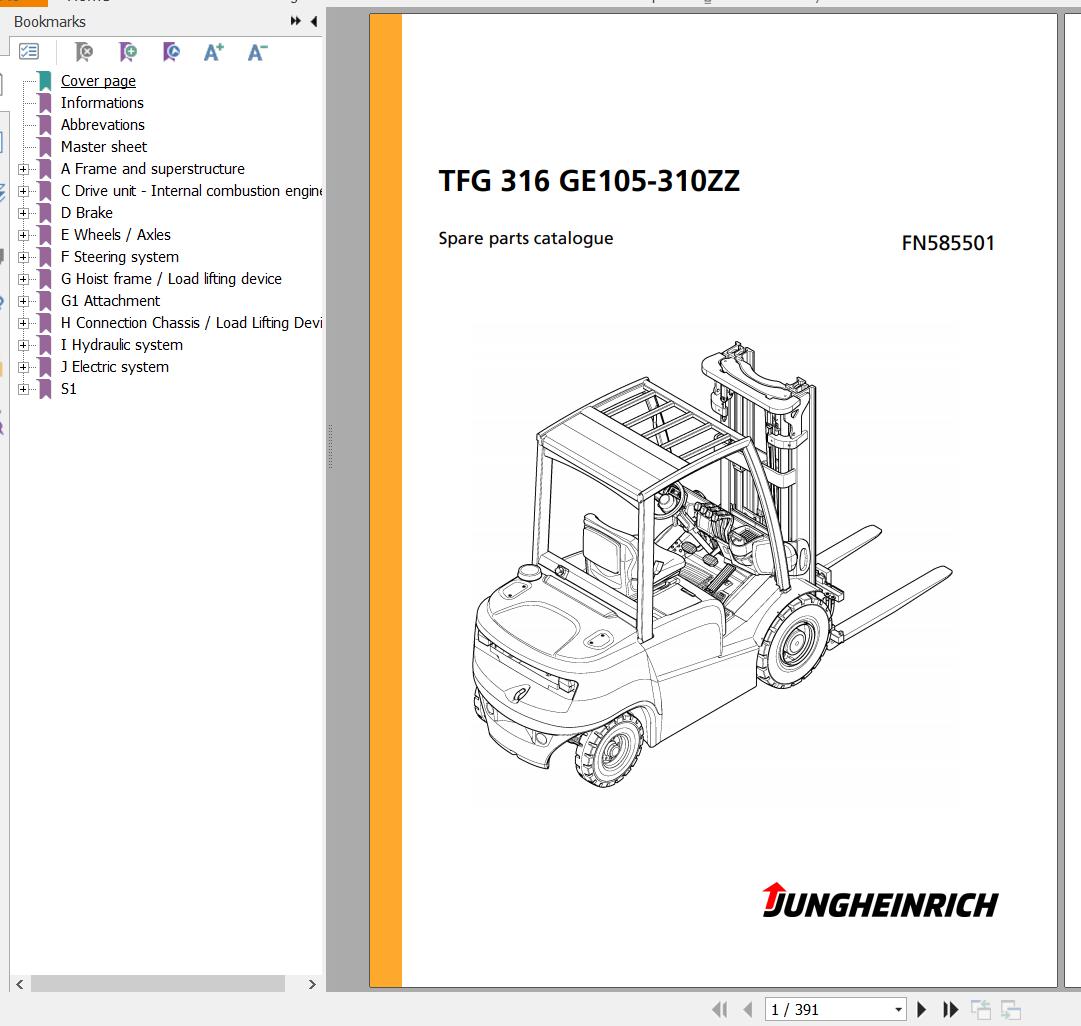 Jungheinrich Forklift TFG 316 GE105 310ZZ Spare Parts Manual FN585501 1