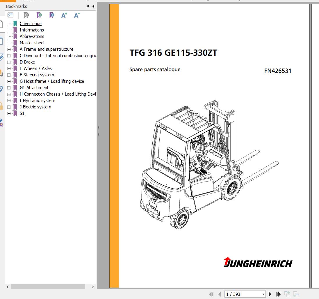 Jungheinrich Forklift TFG 316 GE115 330ZT Spare Parts Manual FN426531 1
