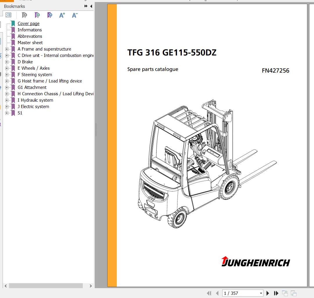 Jungheinrich Forklift TFG 316 GE115 550DZ Spare Parts Manual FN427256 1