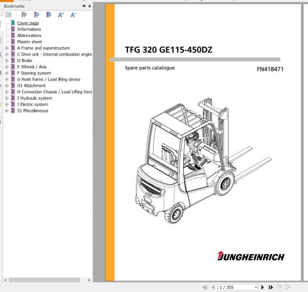 Jungheinrich Forklift TFG 320 GE115 450DZ Spare Parts Manual 8FN418471 1