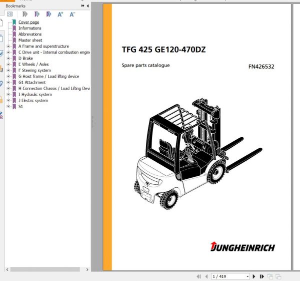 Jungheinrich Forklift TFG 425 GE120 470DZ Spare Parts Manual FN426532 1