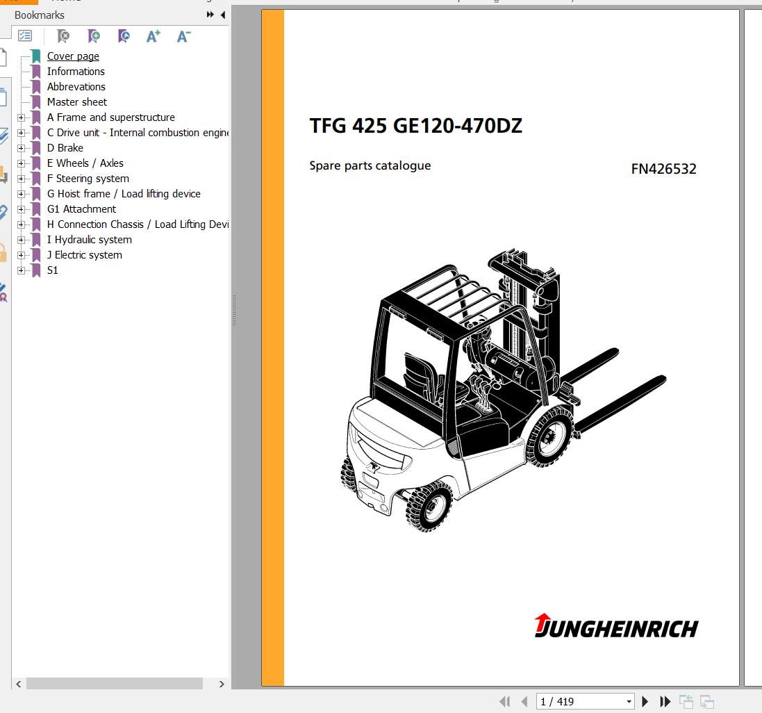 Jungheinrich Forklift TFG 425 GE120 470DZ Spare Parts Manual FN426532 1