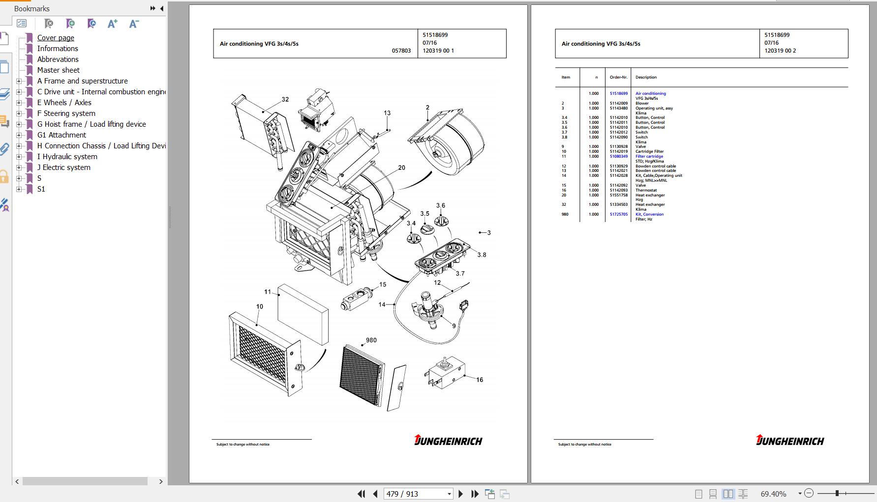 Jungheinrich Forklift TFG 430s GE220470ZT Spare Parts Manual FN585546
