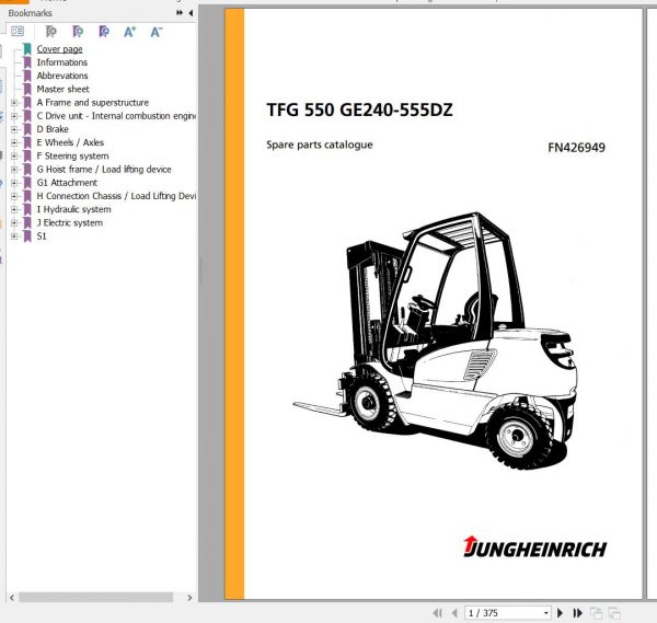 Jungheinrich Forklift TFG 550 GE240 555DZ Spare Parts Manual FN426949 1