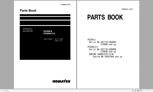 Komatsu Hydraulic Excavator PC200 8 PC200LC 8 SAA6D107E 1B WB Parts Book 1