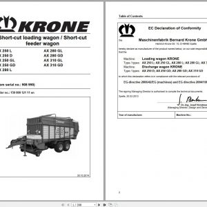 Krone Short cut Loading Wagon Feeder Wagon AX 250 280 310 L D GL GD Operator Manual 15000012111 2014 1