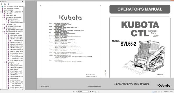 Kubota Compact Track Loader SVL65 2 1WAKA00003000 Operator Manual V0212 5811 2 2019 1