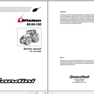 Landini Tractor Vision 80 90 100 Service Manual 3667238M2 2003 1
