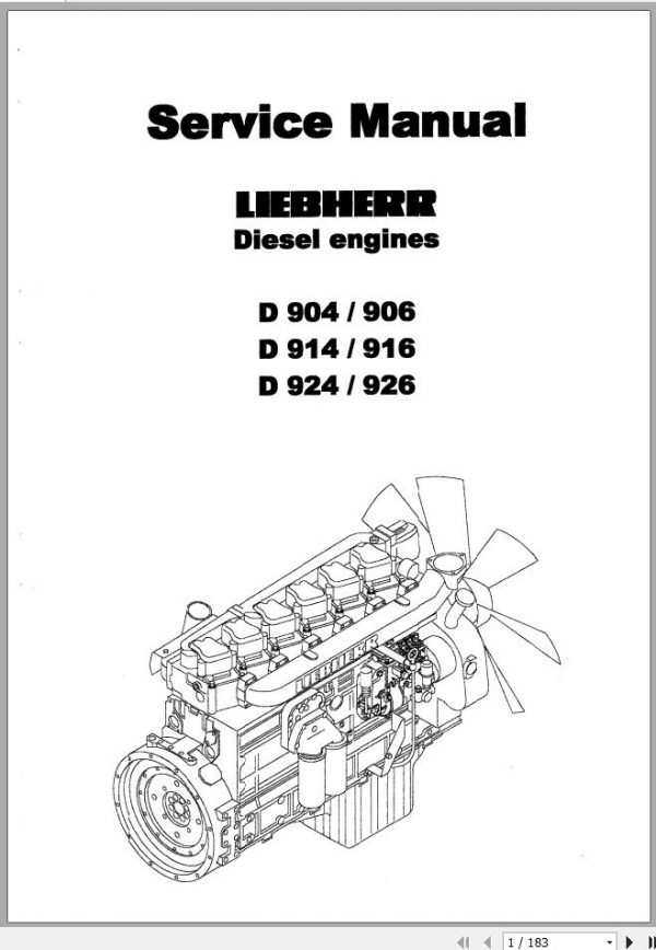 Liebherr Diesel Engine D904 D905 D914 D916 D924 D926 Service Manual 8718458 2003 1 1