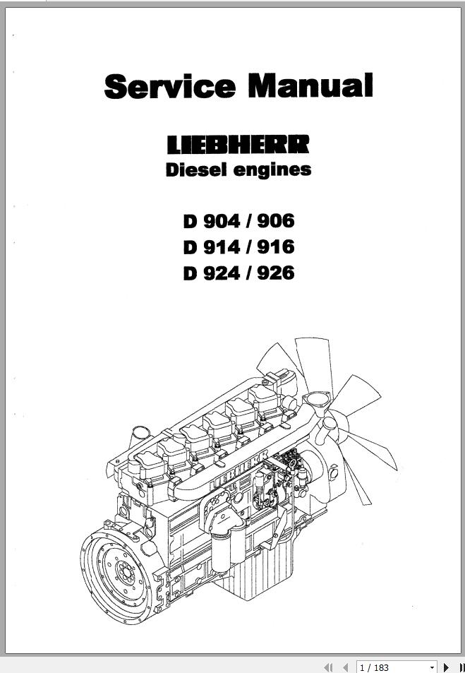 Liebherr Diesel Engine D904 D905 D914 D916 D924 D926 Service Manual 8718458 2003 1 1
