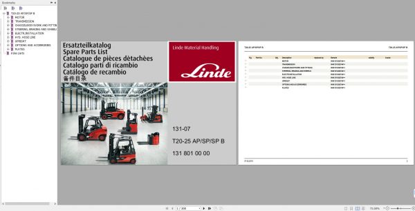 Linde Forklift T20 25 AP SP SPB 131 07 Spare Parts List 1318010000 2019 1
