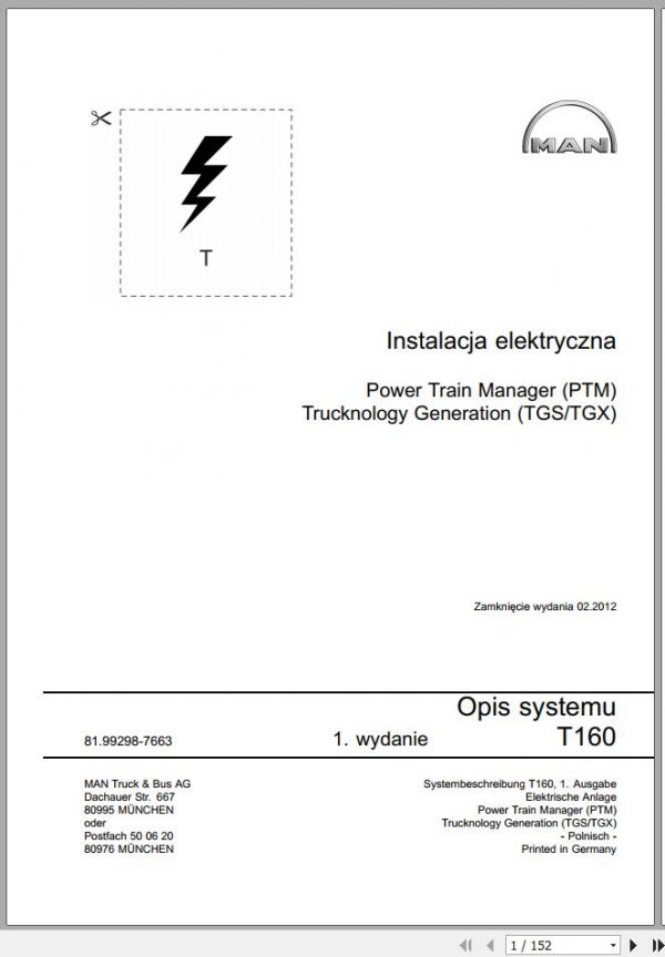 Man Truck Power Train Manager PTM Trucknology Generation TGS TGX T160 Electrical Installation PO 1