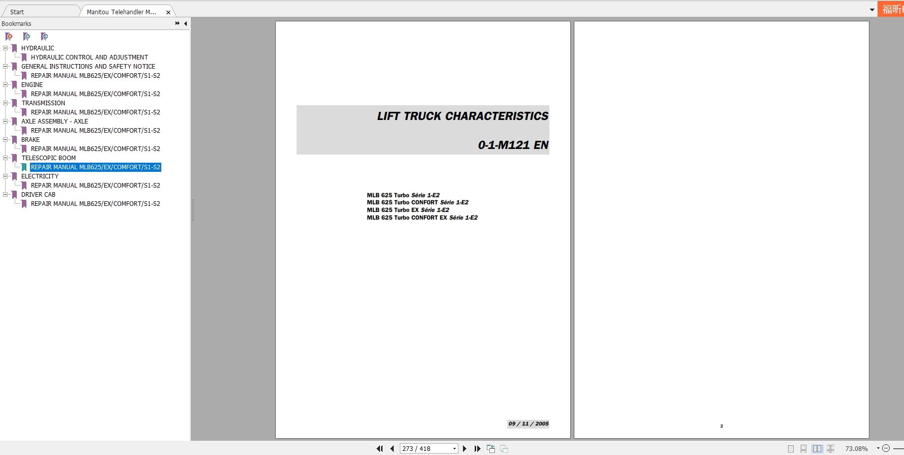 Manitou Telehandler MLB 625 Turbo Confort EX Series 1 E2 Repair Manual 547938EN 05 2