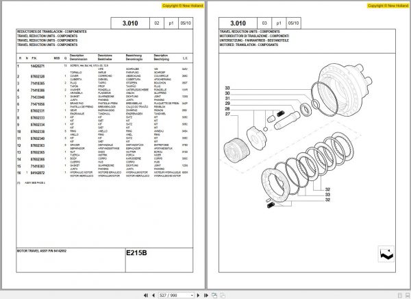 New Holland Crawler Excavator E215B ROPS Tier III Parts Catalog 84267565 2010 DE ES FR EN 3