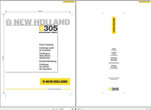New Holland Excavator E305 Tier 3 Parts Catalog 604.04.343.00 2005 DE FR IT EN 1
