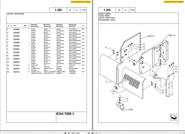 New Holland Excavator E305 Tier 3 Parts Catalog 604.04.343.00 2005 DE FR IT EN 3