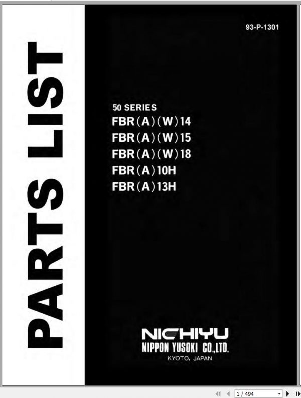 Nichiyu Forklift FBR A W 14 15 18 FBRA 10H 13H 50 Series Parts List 93 P 1301 1