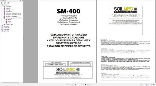 Soilmec Drilling Rig SM 400 Spare Parts Catalogue CR143007 Rev.0 2001 1