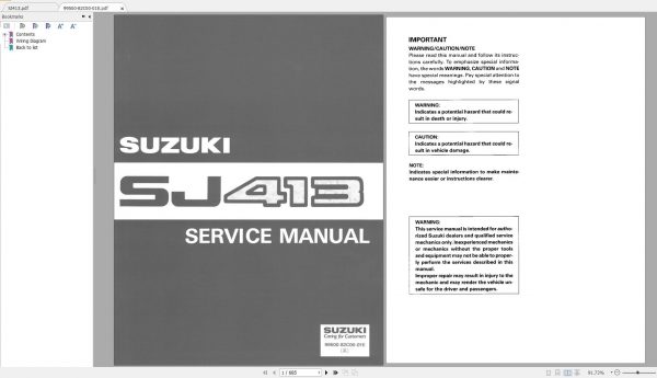 Suzuki Samurai SJ413 Service Manual 1996 EN FR DE ES 2