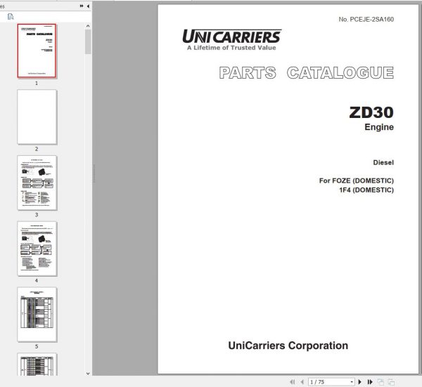 TCM Unicarrier Forklift FHD35T5S ZD30 Engine Parts Catalogue 2