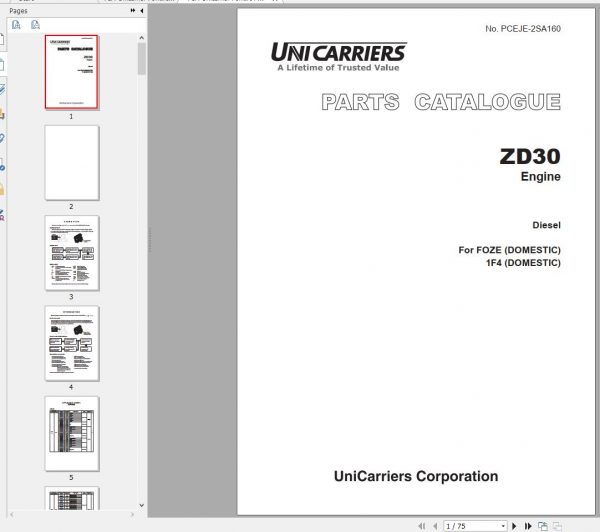 TCM Unicarrier Forklift FHGE20T5 FHGE25T5 FHGE20T15 FHGE25T15 ZD30 Engine Parts Catalogue 2