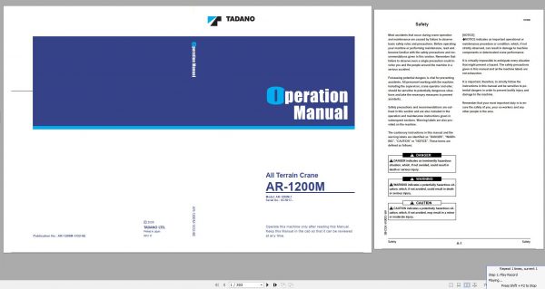 Tadano All Terrain Crane AR 1200M 1 GD5017 Operation Manual 2006 1