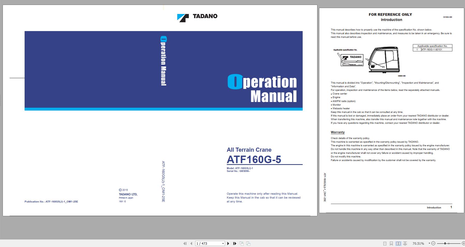 Tadano All Terrain Crane ATF 160G5J 1 GB5098 Operation Manual 2015 1