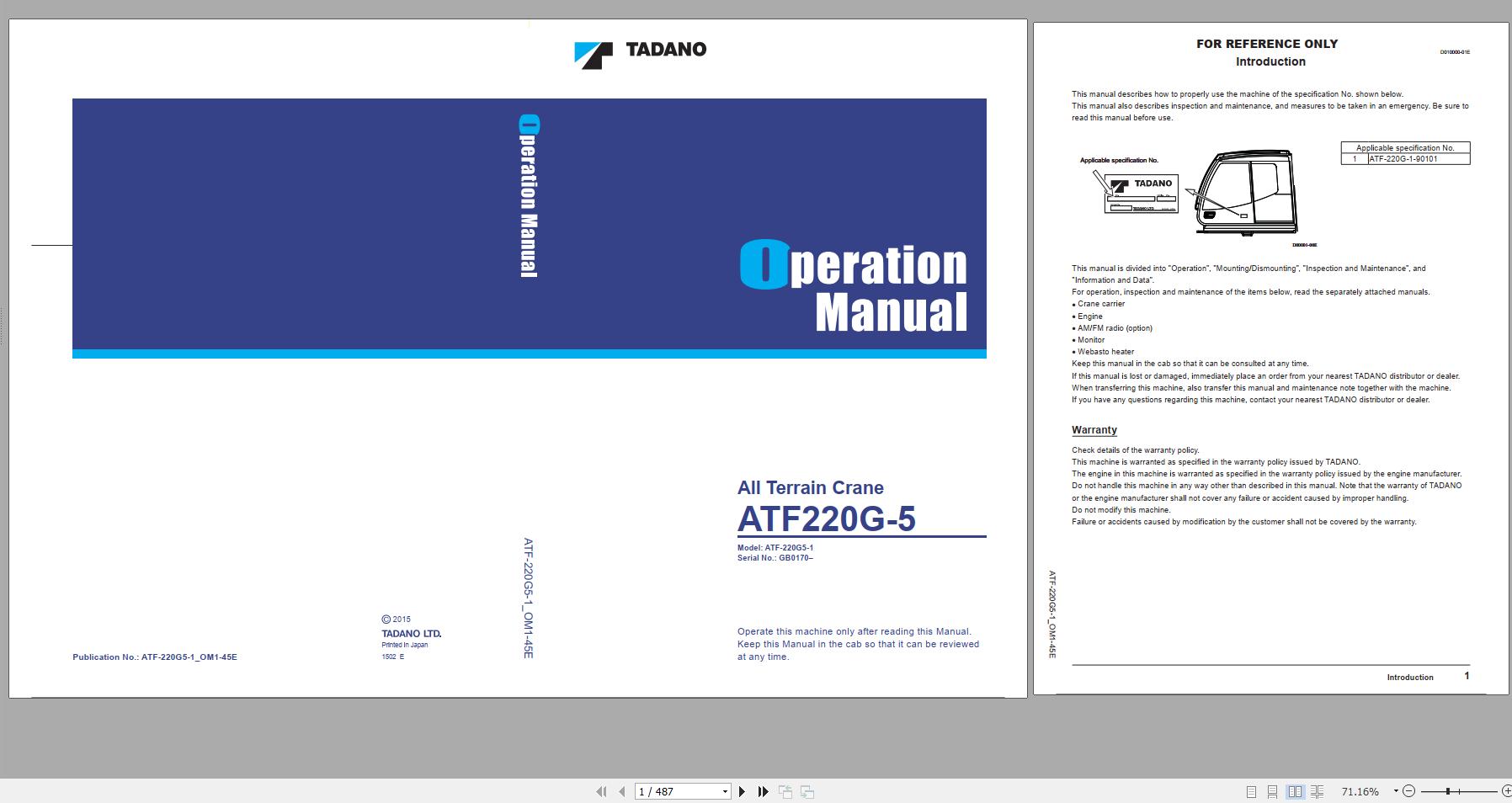 Tadano All Terrain Crane ATF 220G5 1 GB0170 Operation Manual 2015 1