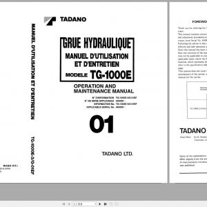 Tadano Hydraulic Crane TG 1000E 445089 Operation and Maintenance Manual 1997 EN FR 1