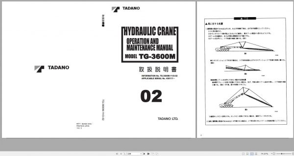 Tadano Hydraulic Crane TG 3600M 11 450111 Operation and Maintenance Manual 2011 JP 1