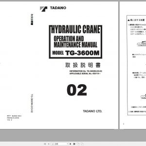 Tadano Hydraulic Crane TG 3600M 2 450114 Operation and Maintenance Manual 2011 JP 1