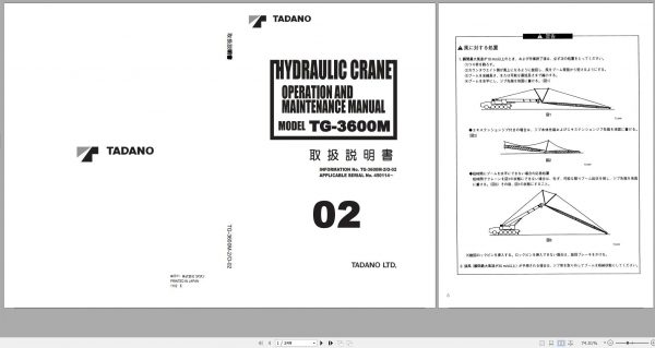 Tadano Hydraulic Crane TG 3600M 2 450114 Operation and Maintenance Manual 2011 JP 1