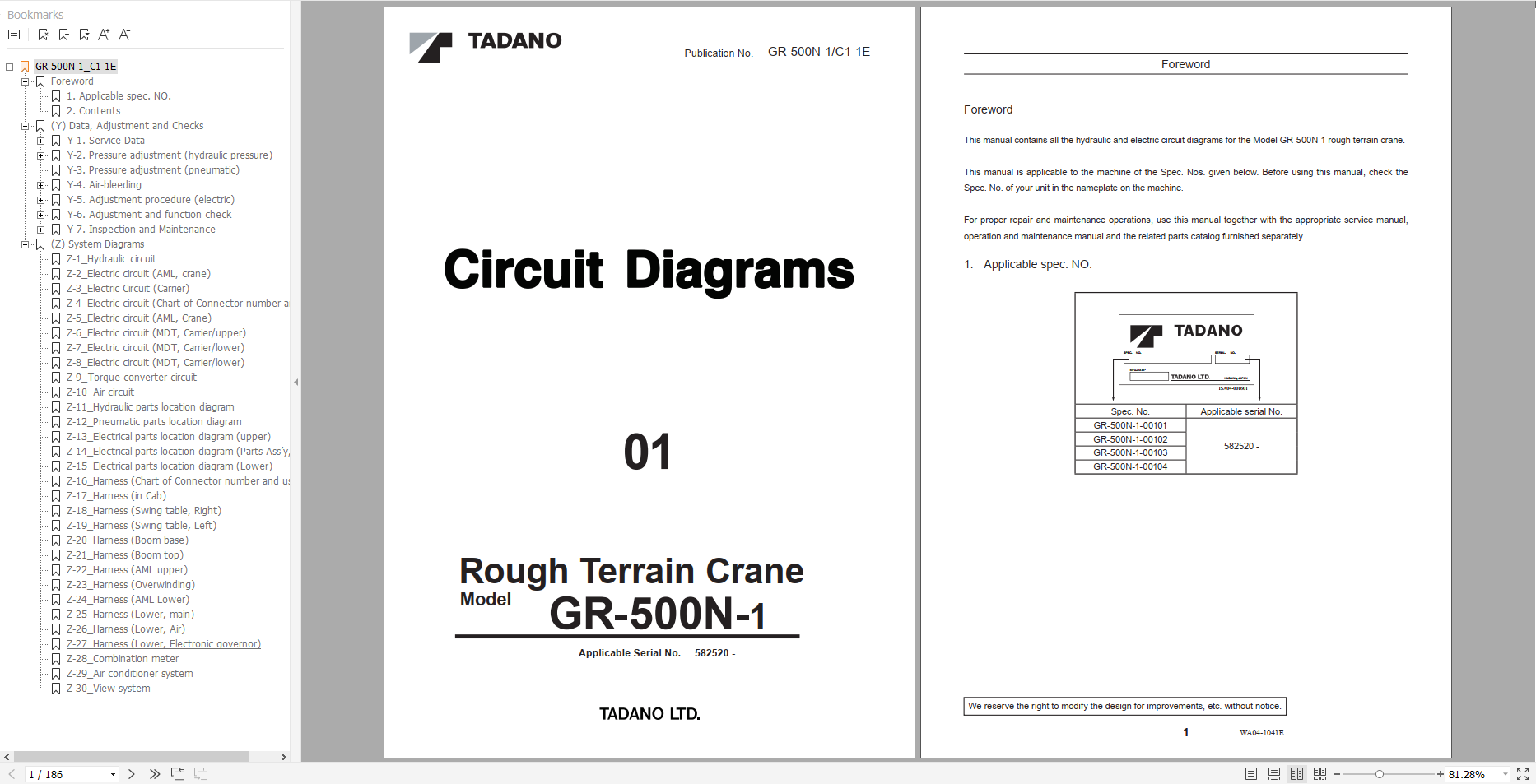 Tadano Rough Terrain Crane GR 500N 1 Circuit Diagrams 582520 1