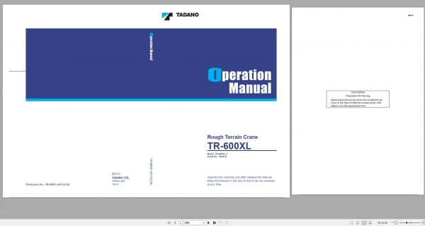 Tadano Rough Terrain Crane TR 600XL 4 545410 Operation Manual 2010 1