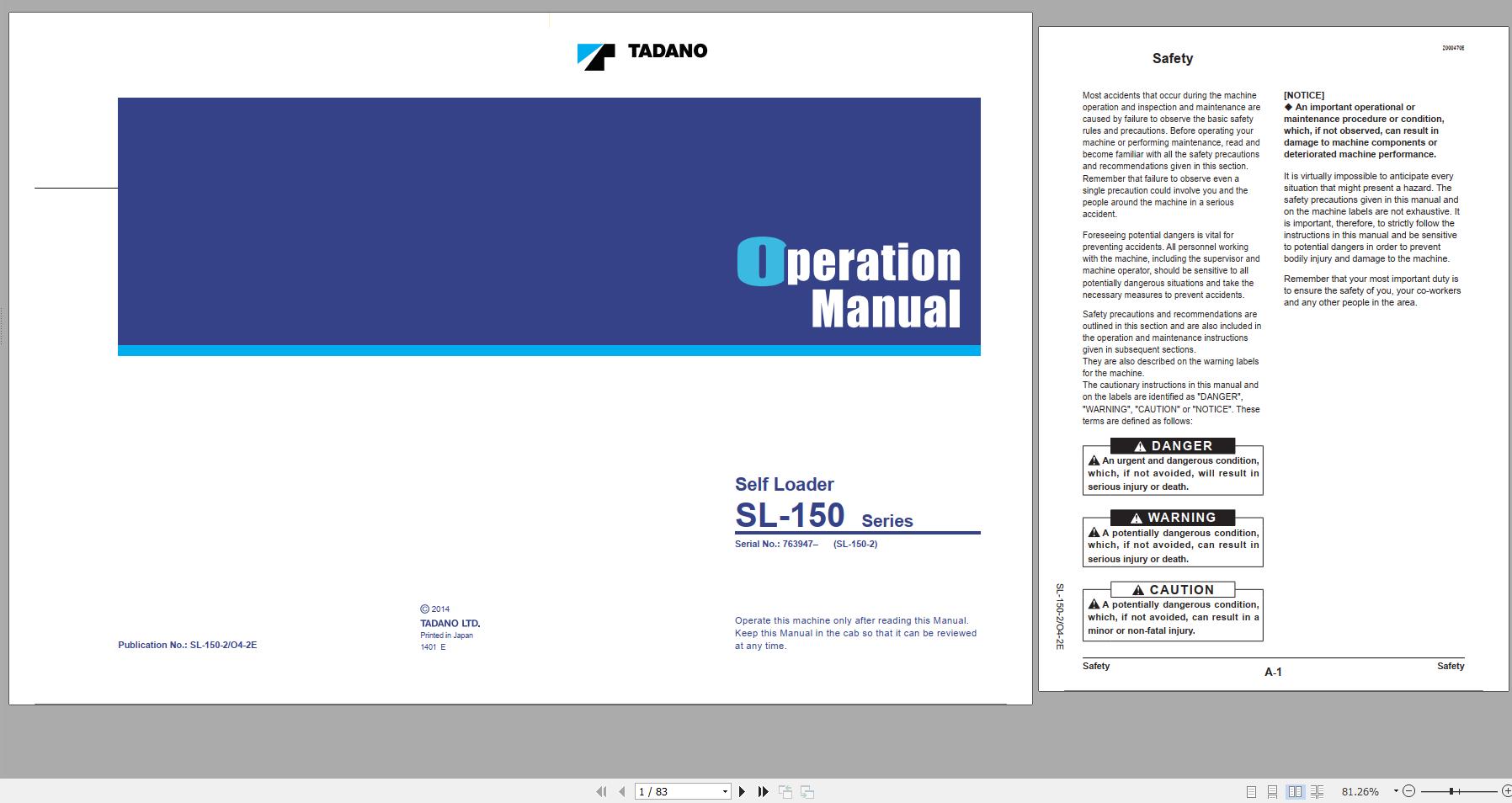 Tadano Self Loader SL 150 2 7639457 Operation Manual 2014 1