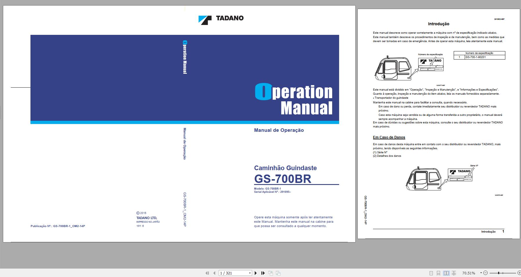 Tadano Truck Crane GS 700BR 1 291095 Operation Manual 2015 PT 1