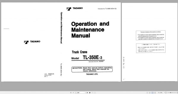 Tadano Truck Crane TL 350E 3 355838 Operation and Maintenance Manual 1999 JP EN 1